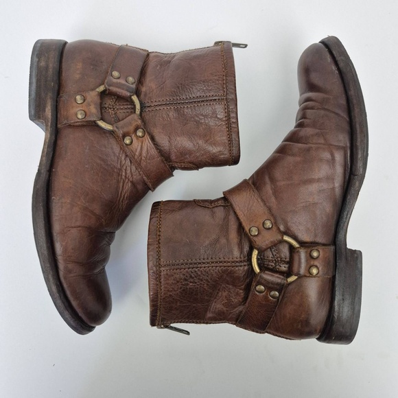 Frye Boot Brown Harness Ankle Zippered Motorcycle Western Women's Size 6.5 - Picture 11 of 11